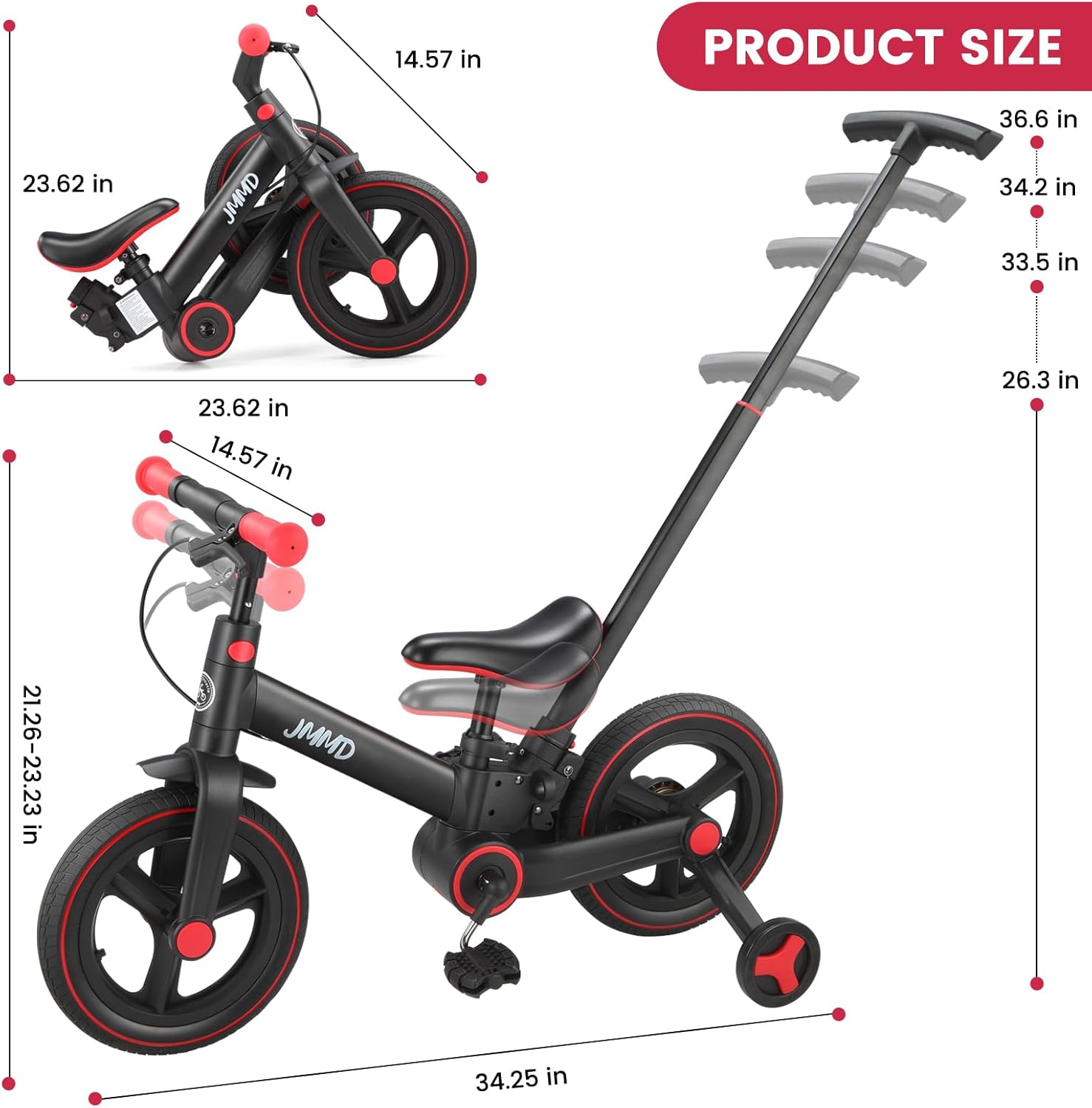6 in 1 Toddler Bike with Push Handle for Kids