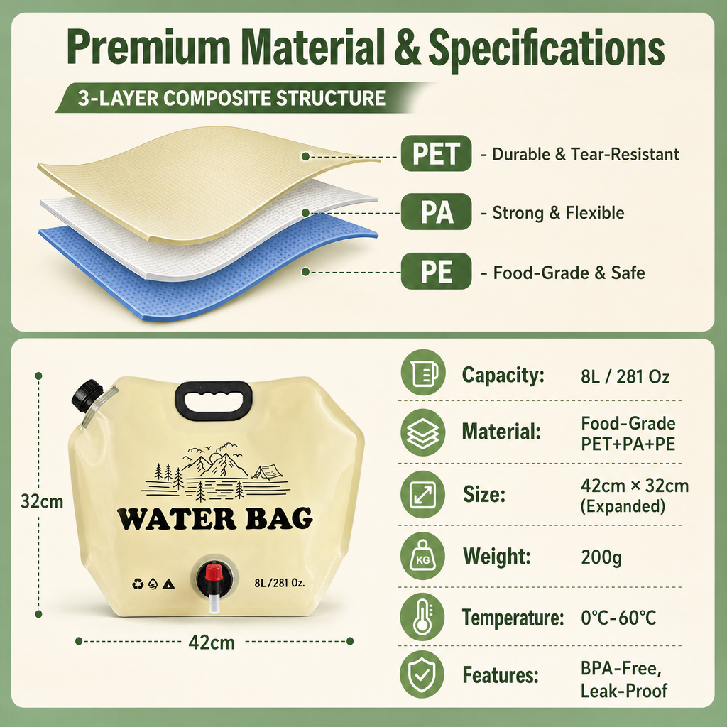 AquaTrail 8L Collapsible Water Carrier（1 Set - 4 Pack）