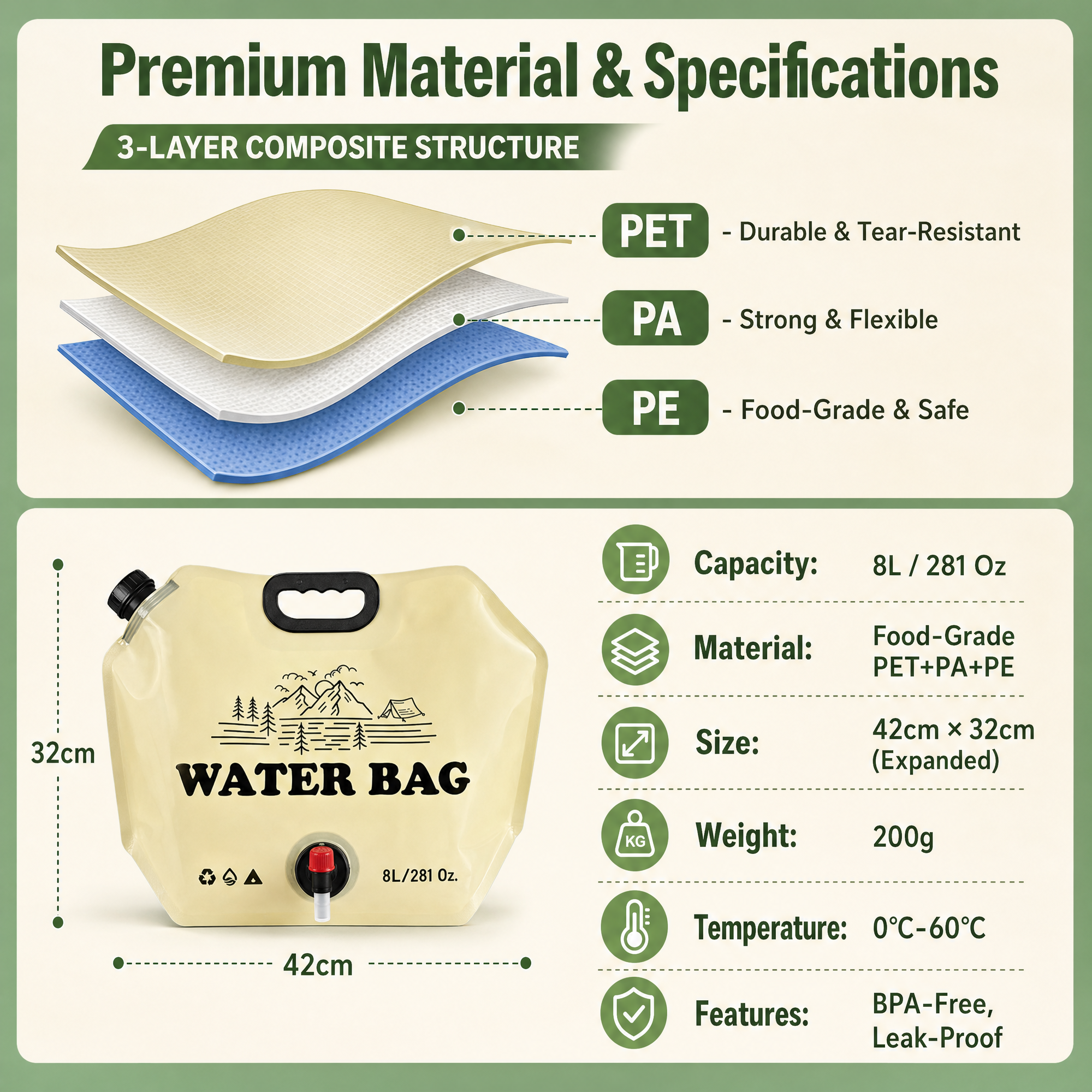 AquaTrail 8L Collapsible Water Carrier（1 Set - 4 Pack）