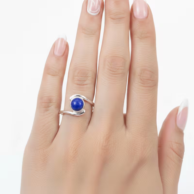 925 Sterling Silver Round Gemstone Small Minimalist Ring Amethyst Onyx and more